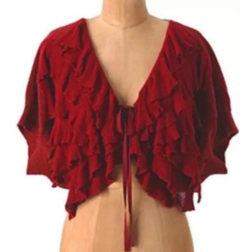 MOTH Wool Blend Ruffle Sweater Bohemian Wrap Open  Cardigan